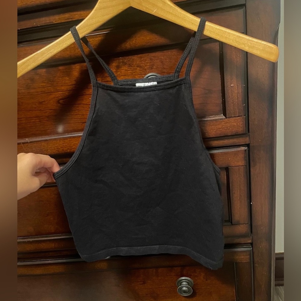 plain black cropped halter top
